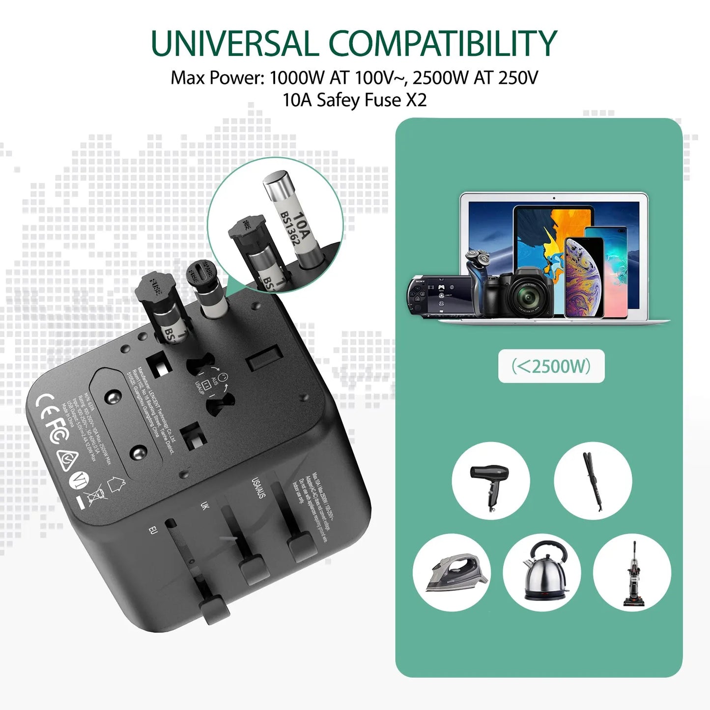 International Travel Adapter with 2 USB Ports