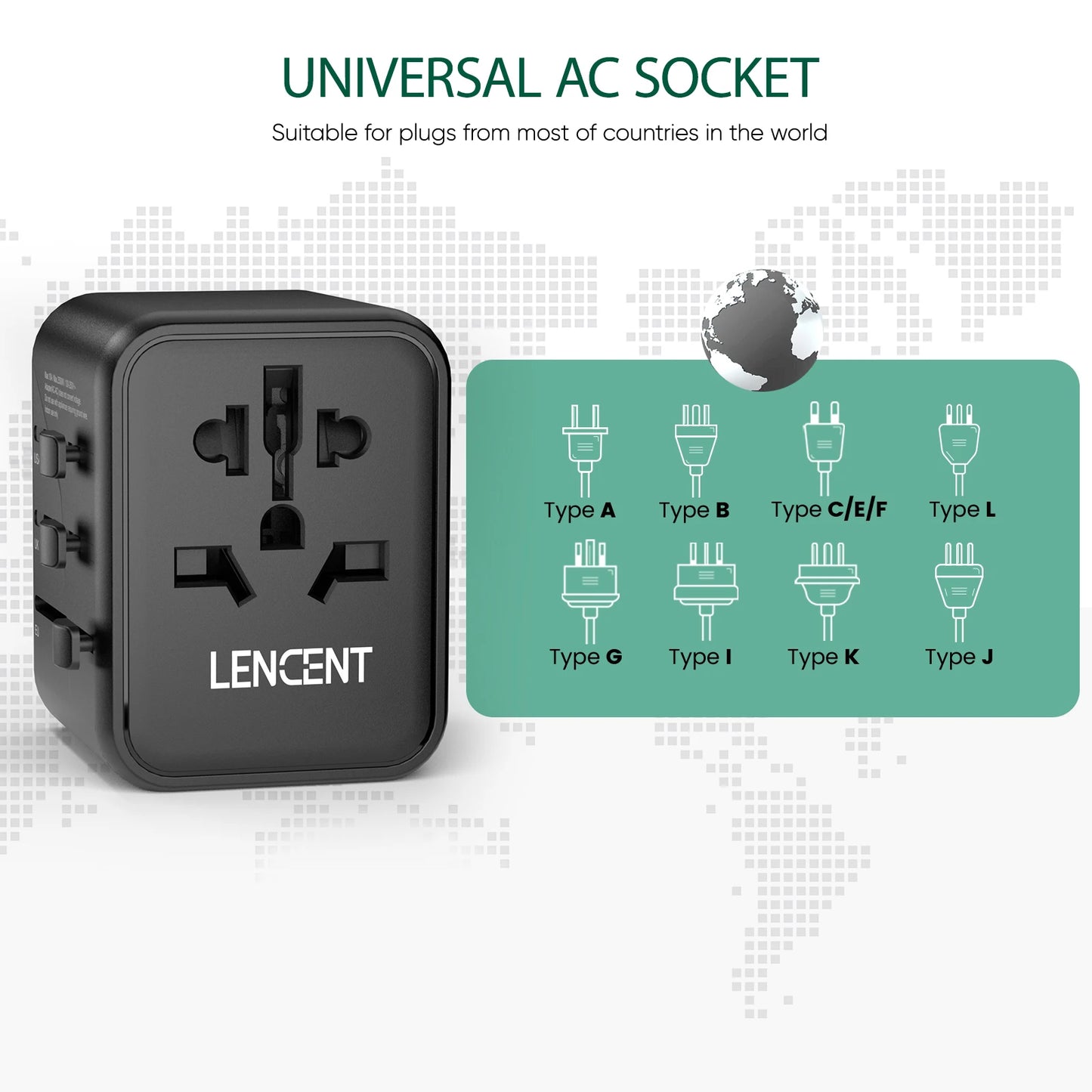 International Travel Adapter with 2 USB Ports