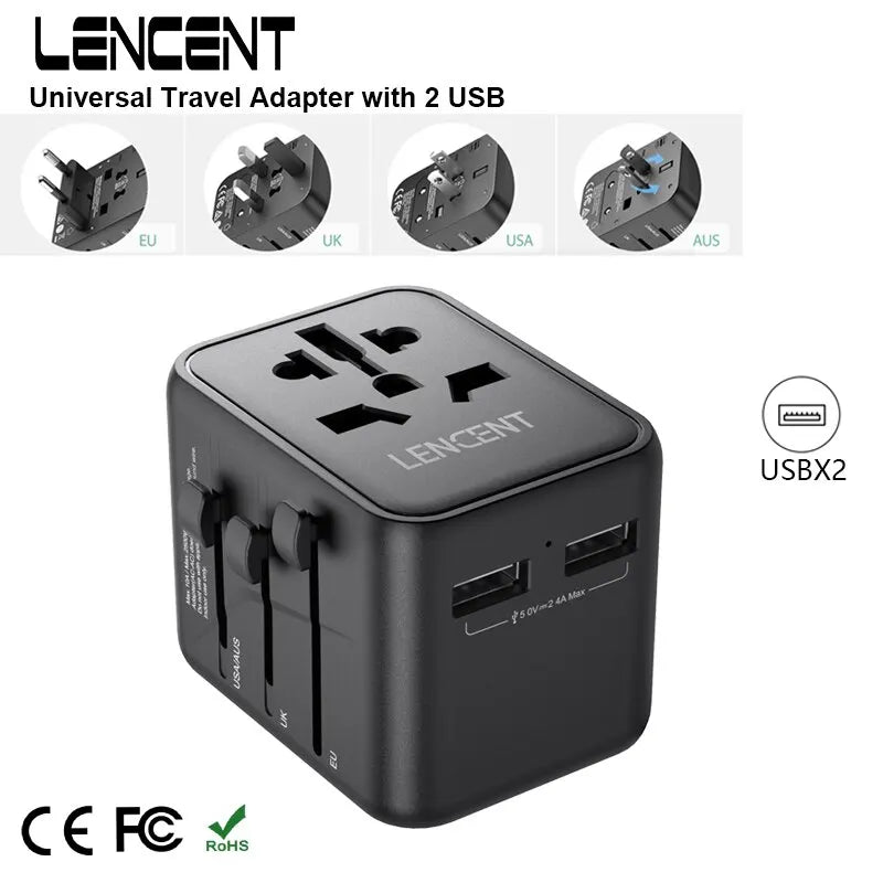 International Travel Adapter with 2 USB Ports