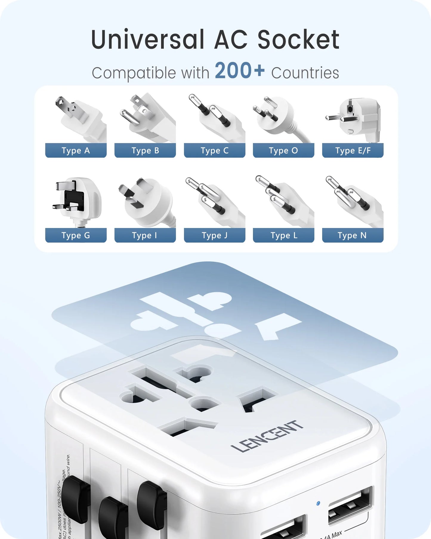 International Travel Adapter with 2 USB Ports