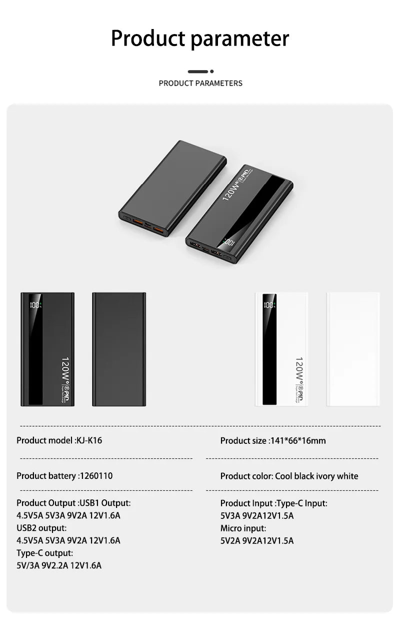 High Capacity Power Bank 120W